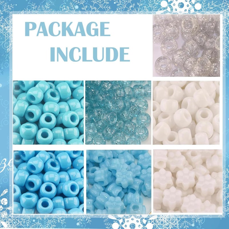 FINEWEN Winter Pony Beads(1200Pcs),Blue and White Pony Beads for Hair Braids, Bracelets Making, Friendship Necklace Earrings Crafts DIY - Image 3